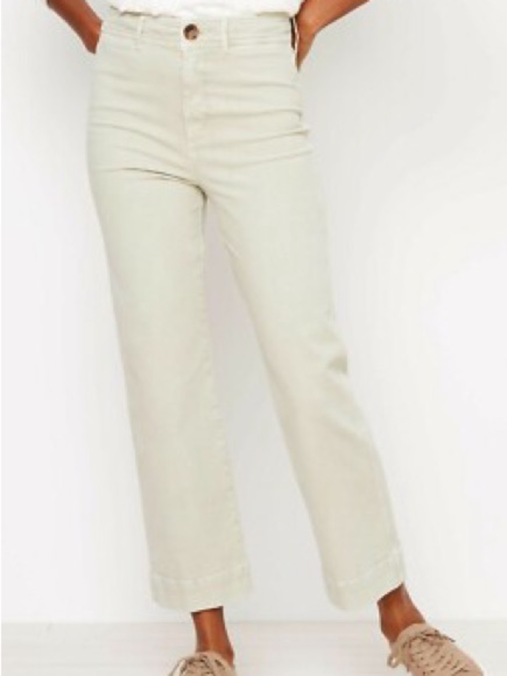 LOFT High-Rise Cropped Wide-Leg Jeans in Cream